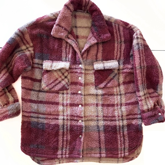 ViCI Plaid Shacket Teddy Soft Fall Jacket in Rose Pink Cream - Picture 4 of 11